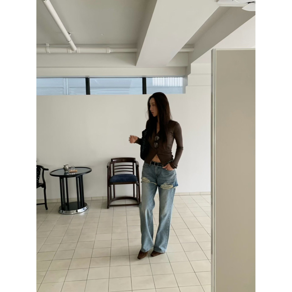 Twins 🇰🇷 韓國代購 東大門 正韓 早秋款 假兩條牛仔褲-細節圖4
