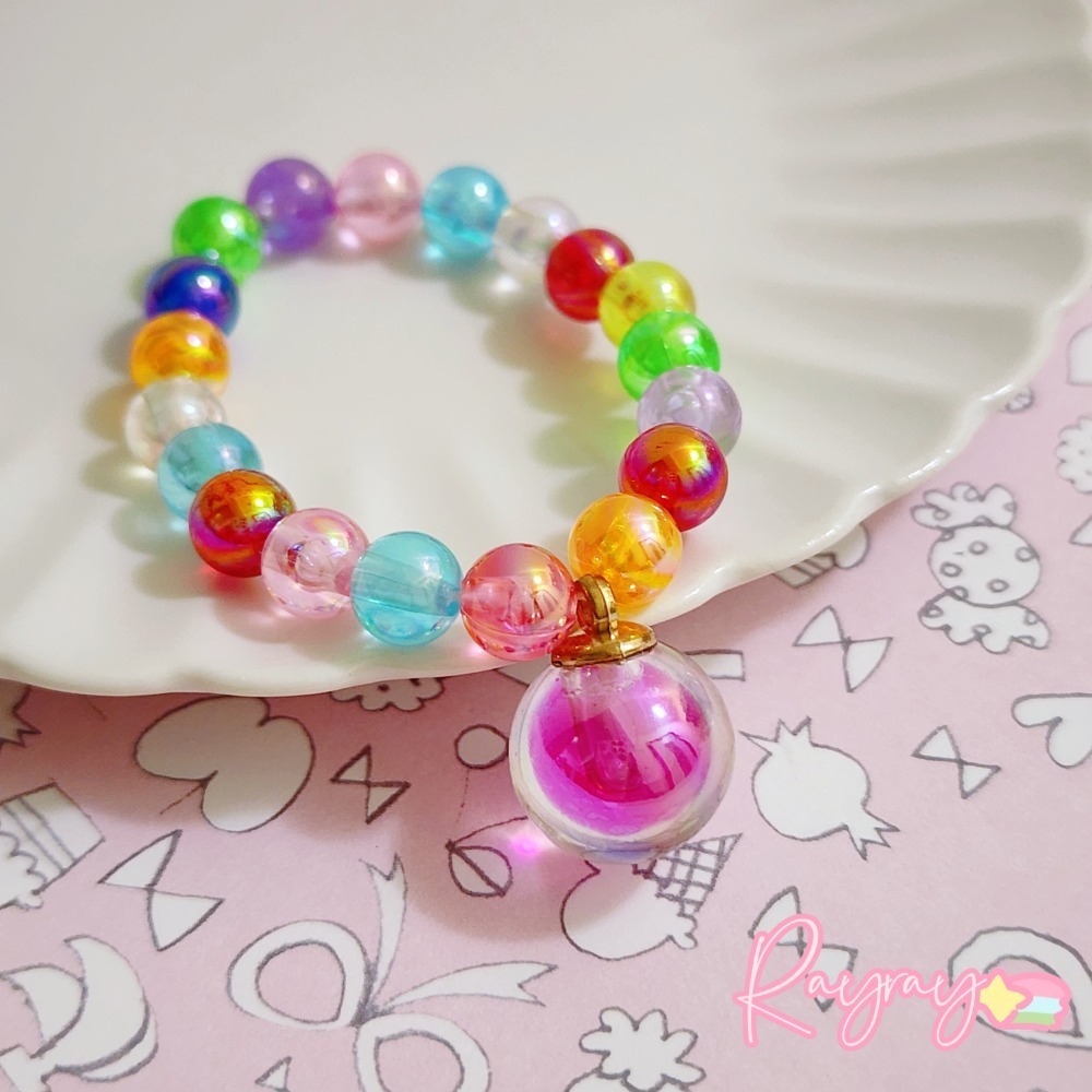 💕台灣現貨💕女孩公主彩色糖果串珠手鍊  閃亮 寶石 幼稚園國小生日交換禮物-規格圖1