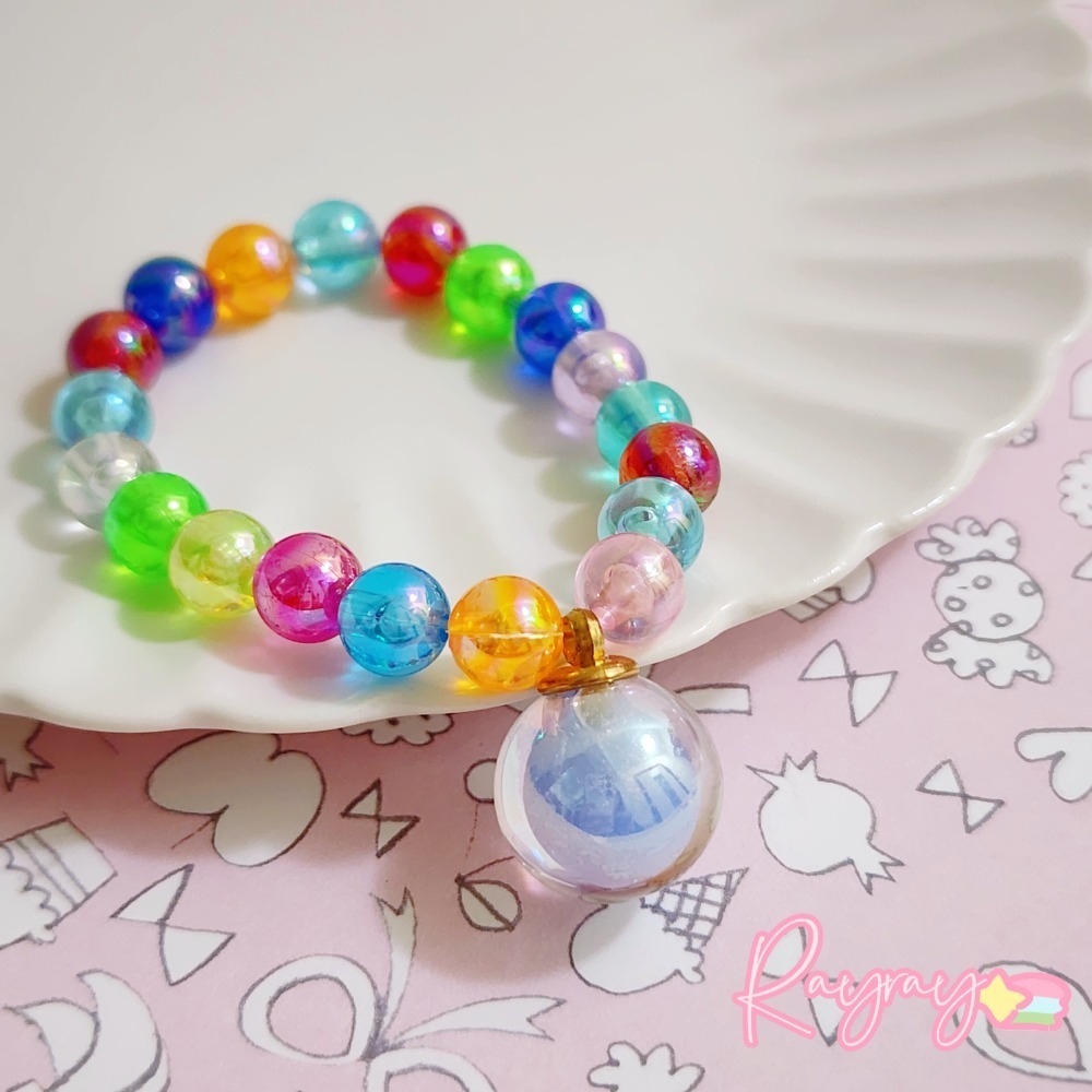 💕台灣現貨💕女孩公主彩色糖果串珠手鍊  閃亮 寶石 幼稚園國小生日交換禮物-規格圖1