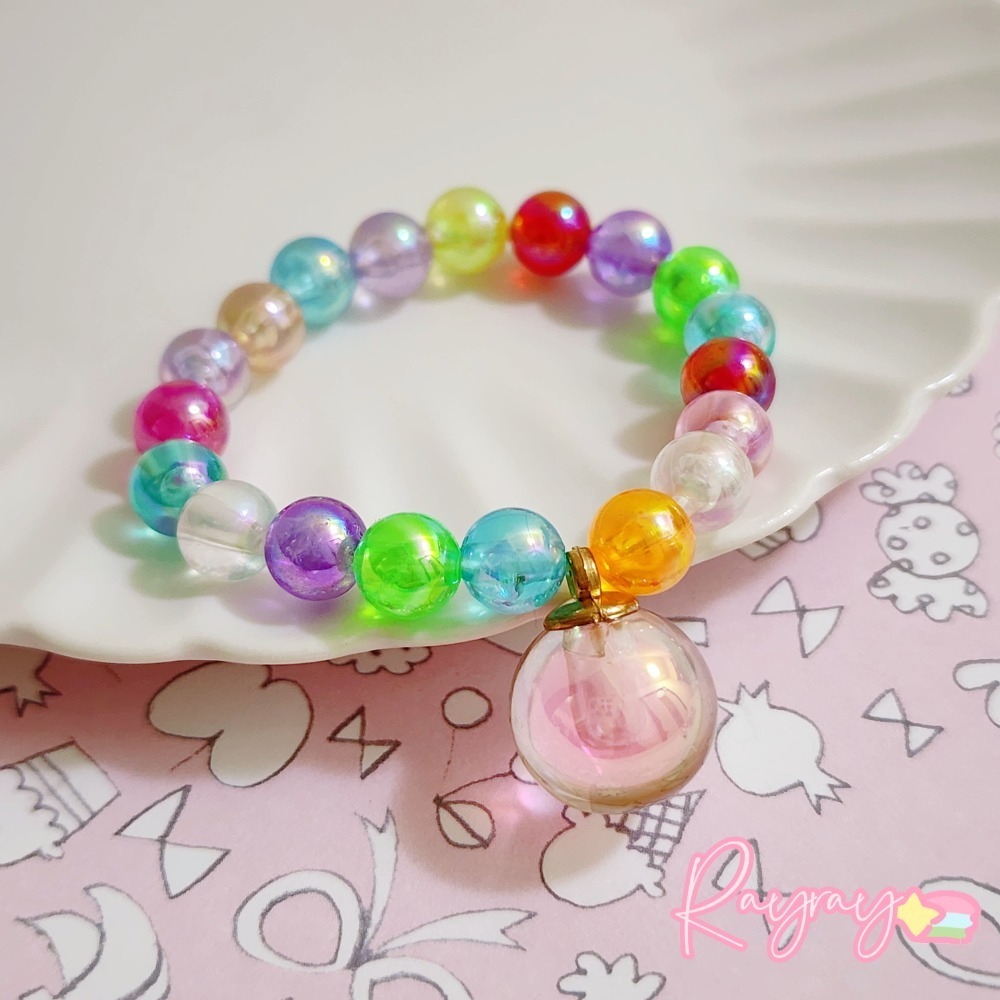 💕台灣現貨💕女孩公主彩色糖果串珠手鍊  閃亮 寶石 幼稚園國小生日交換禮物-規格圖1