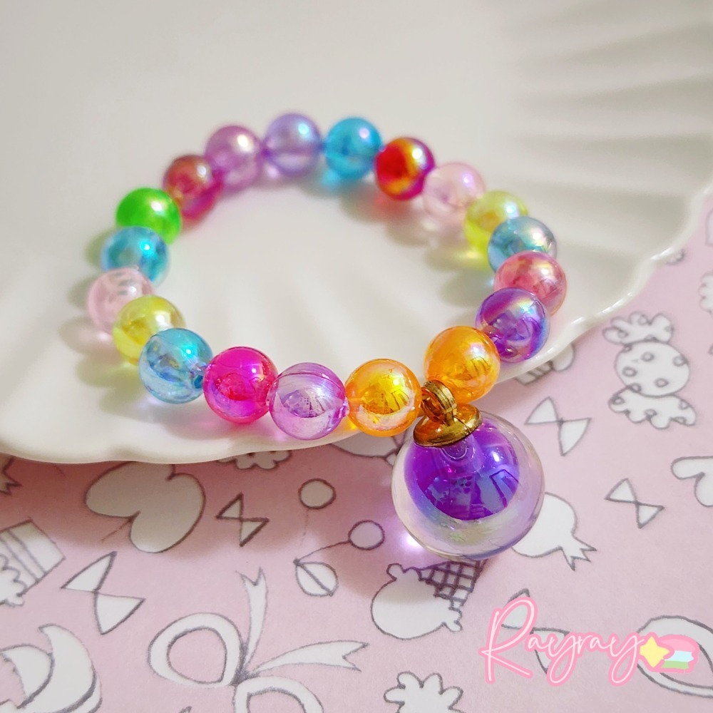 💕台灣現貨💕女孩公主彩色糖果串珠手鍊  閃亮 寶石 幼稚園國小生日交換禮物-規格圖1