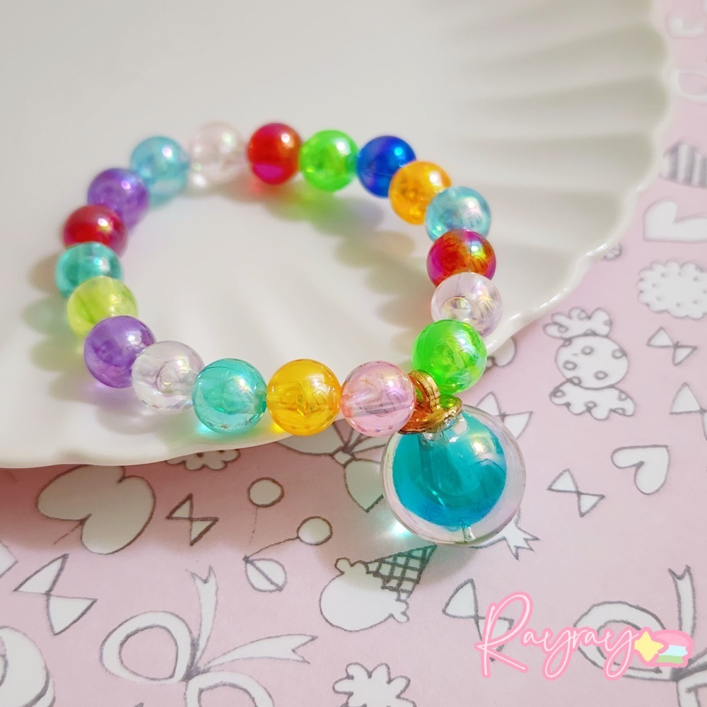 💕台灣現貨💕女孩公主彩色糖果串珠手鍊  閃亮 寶石 幼稚園國小生日交換禮物-規格圖1