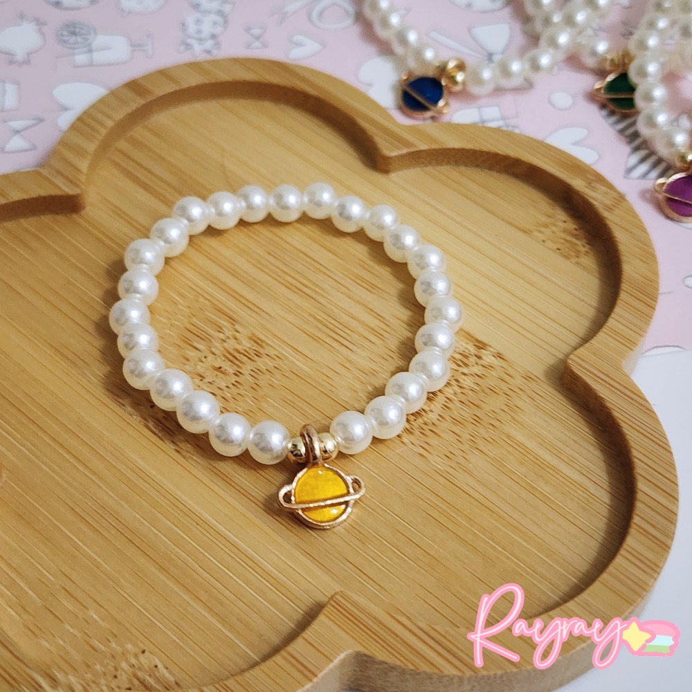 💕台灣現貨💕女孩公主珍珠星球串珠手鍊  科幻 太陽系 外太空 幼稚園國小生日交換禮物-規格圖2