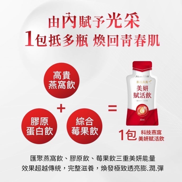 [總經銷🔥現貨免等] 林志玲代言 Aicom艾力康 科技燕窩美妍賦活飲（7包/盒） 科技燕窩晚安纖姿飲 靈光飲 全能-細節圖4
