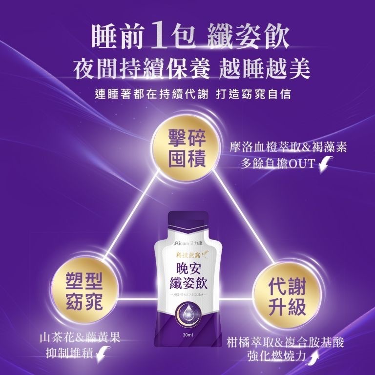 [總經銷🔥現貨免等] 林志玲代言 Aicom艾力康 科技燕窩晚安纖姿飲（7包/盒）科技燕窩美妍賦活飲 全能飲 靈光飲-細節圖3