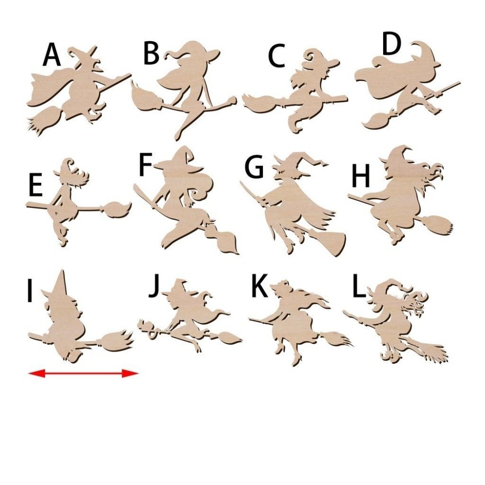 萬聖節女巫 魔法師 巫師造形木片 雷射切割木片 手工木片 木片 diy 拼貼 木片材料 蝶谷巴特 木質裝飾品 創意木片-細節圖2