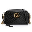 【GUCCI 古馳】 MARMONT 仿舊金色雙G LOGO 山字車紋拉鍊肩背包 18 24 CM  黑裸2色-規格圖11