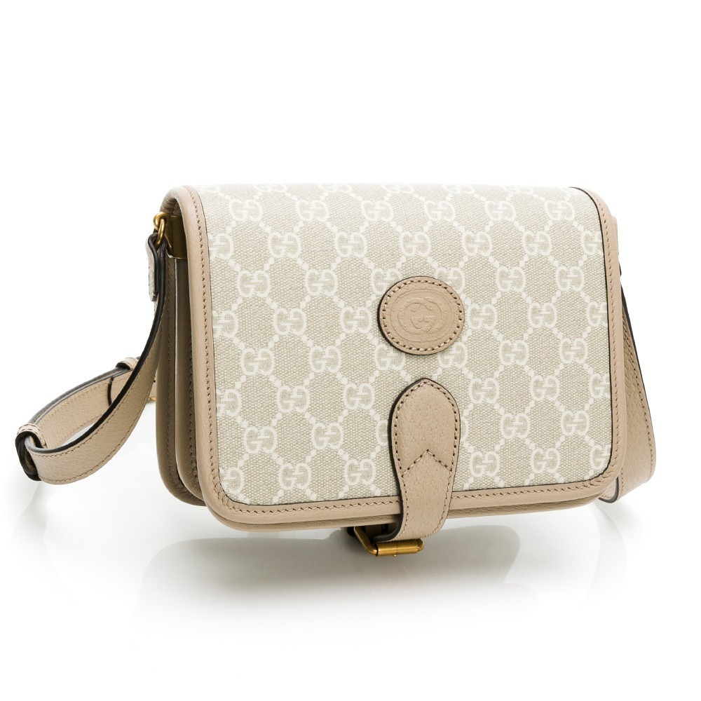 【GUCCI 古馳】 GUCCI 老花後吸扣式馬鞍包 (米灰)  __DVSHOP 保證正貨 台灣現貨不用等-細節圖3