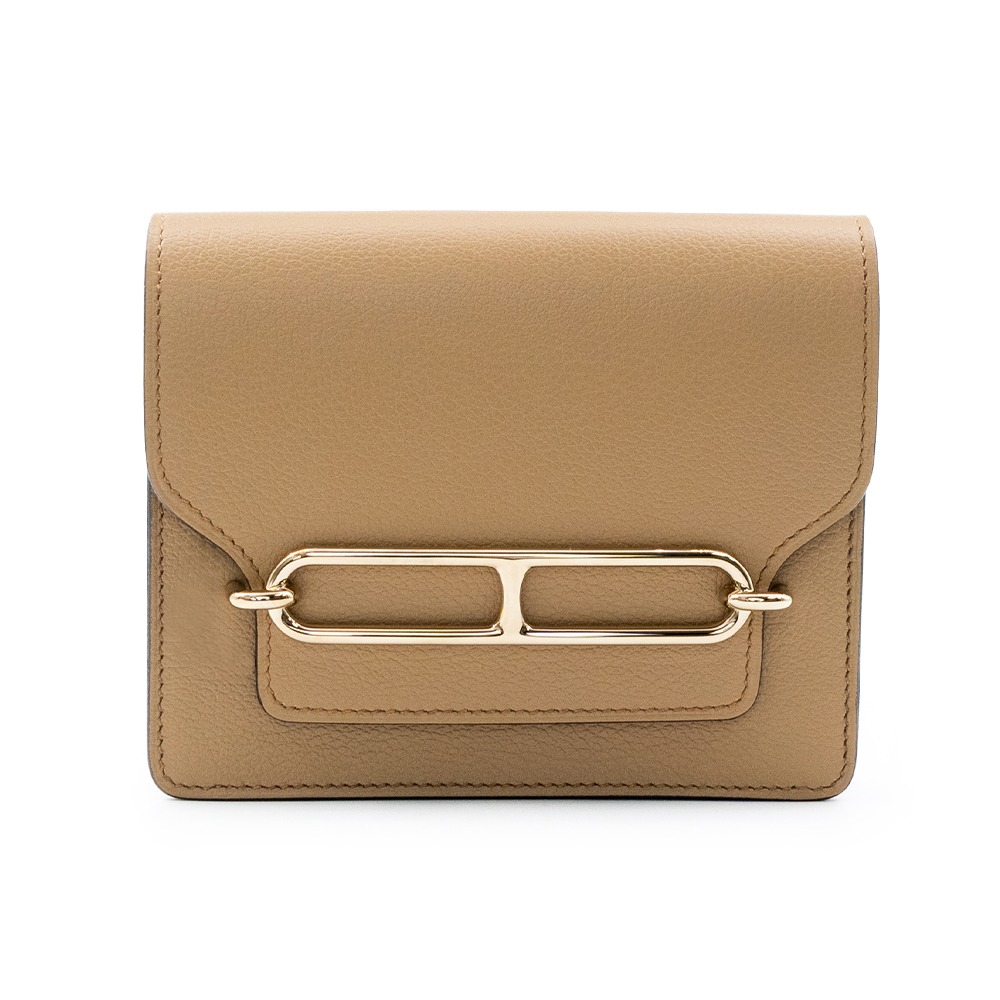 【HERMES 愛馬仕】 HERMES Roulis Slim wallet 豬鼻子錢包 [奶茶/內萊姆綠-香檳金釦]-細節圖2
