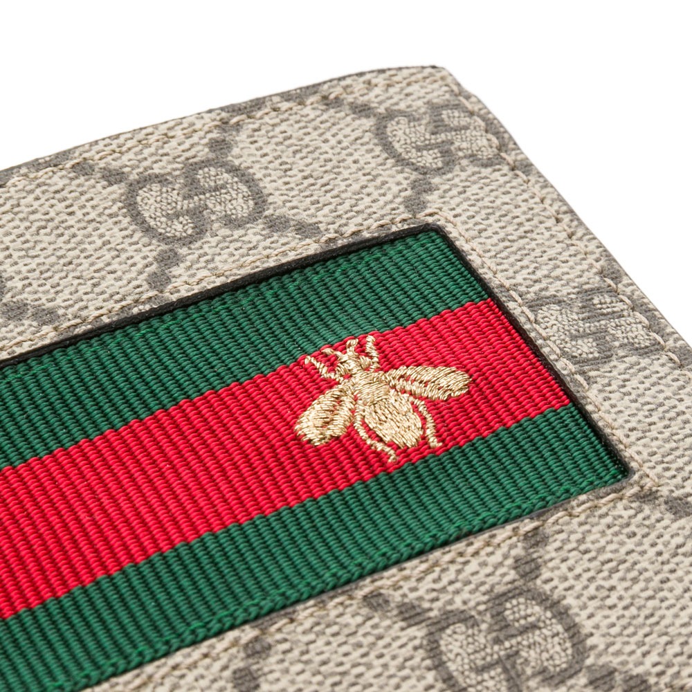 【GUCCI 古馳】 GUCCI Ophidia Supreme 紅綠條紋刺繡蜜蜂老花織帶對開短夾 [老花/蜜蜂]-細節圖6
