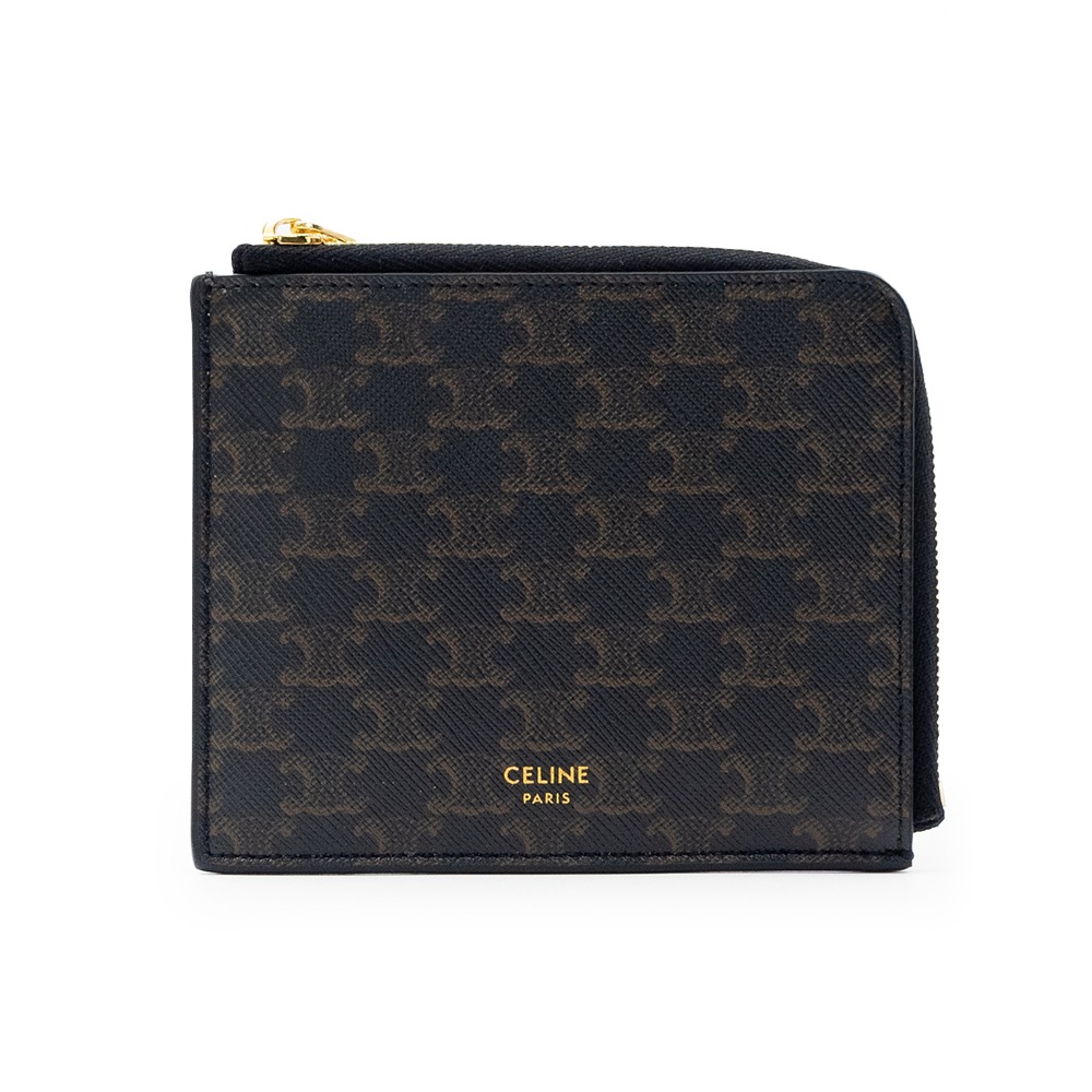 【CELINE 思琳】CELINE TRIOMPHE帆布及羊皮拉鍊銀包連可拆除卡片套 (黃褐色) __ DVSHOP 保-細節圖2