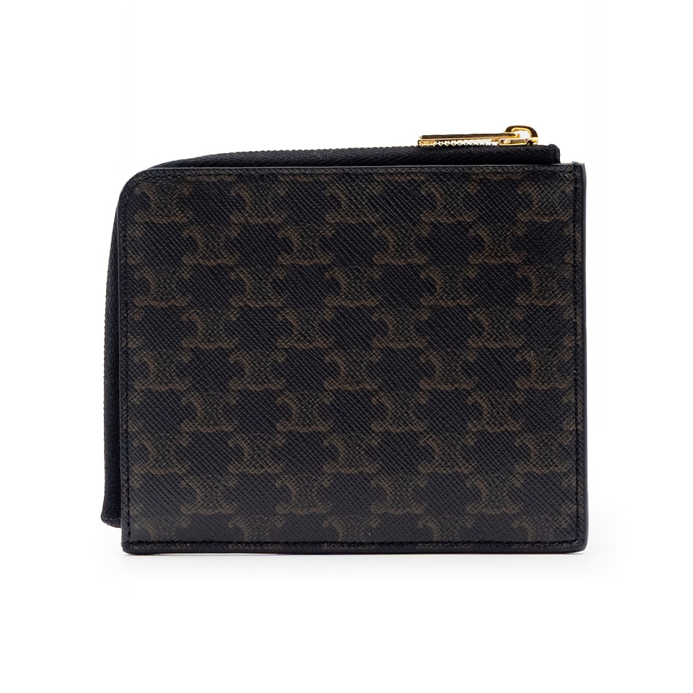 【CELINE 思琳】CELINE TRIOMPHE帆布及羊皮拉鍊銀包連可拆除卡片套 (黃褐色) __ DVSHOP 保-細節圖3