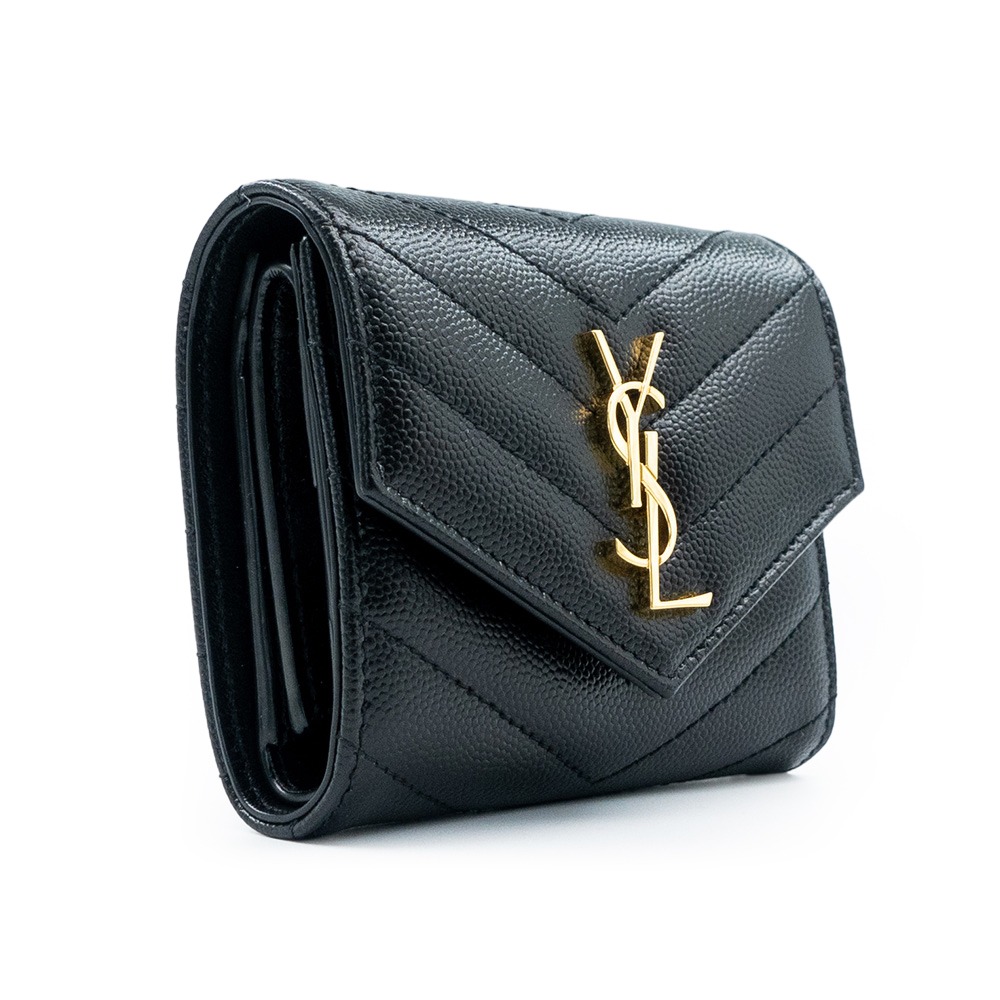 【YSL 聖羅蘭】 YSL 三折短夾 內含釦式全開零錢袋 (黑金)  __DVSHOP 保證正貨 台灣現貨不用等-細節圖3