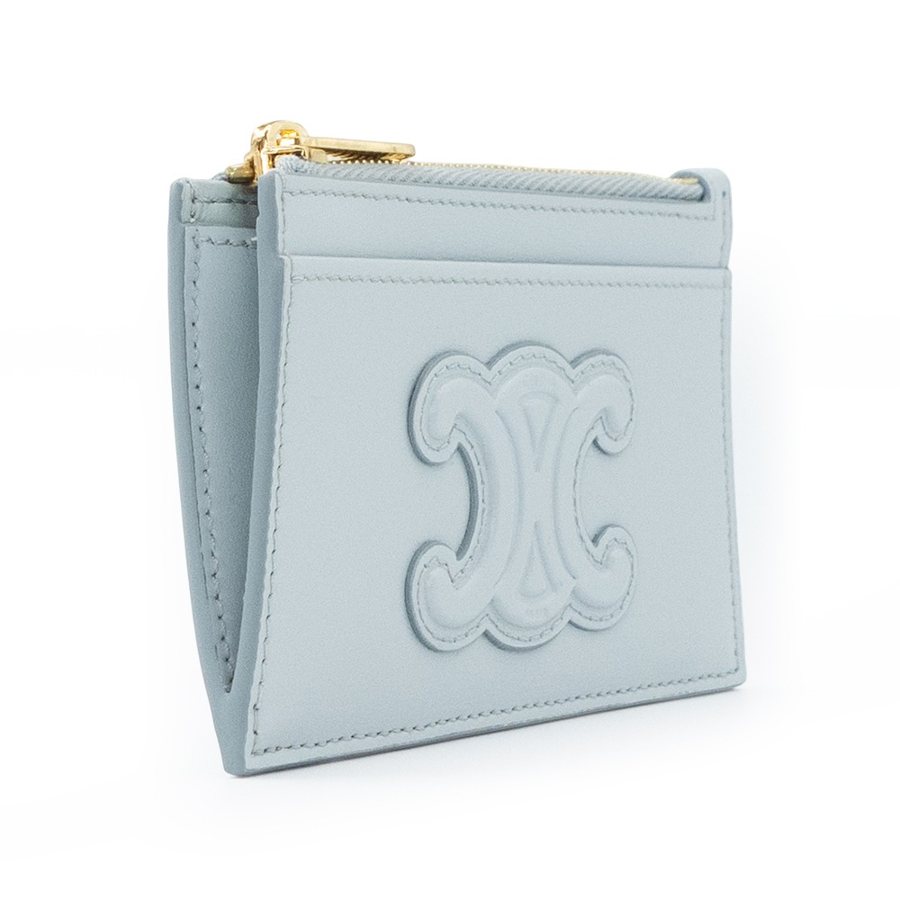 【CELINE 思琳】CELINE 平滑小牛皮CUIR TRIOMPHE拉鍊卡片套 (粉藍色) __DVSHOP 保證正-細節圖3