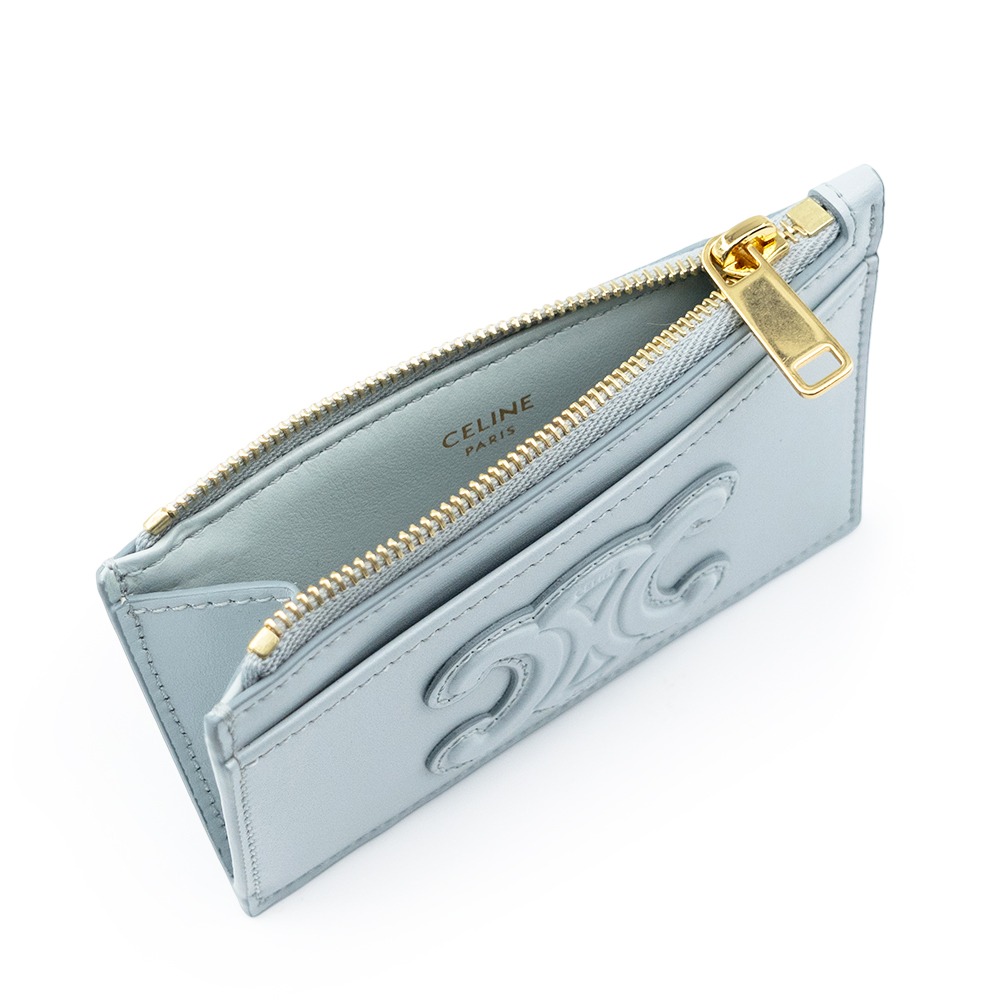 【CELINE 思琳】CELINE 平滑小牛皮CUIR TRIOMPHE拉鍊卡片套 (粉藍色) __DVSHOP 保證正-細節圖4