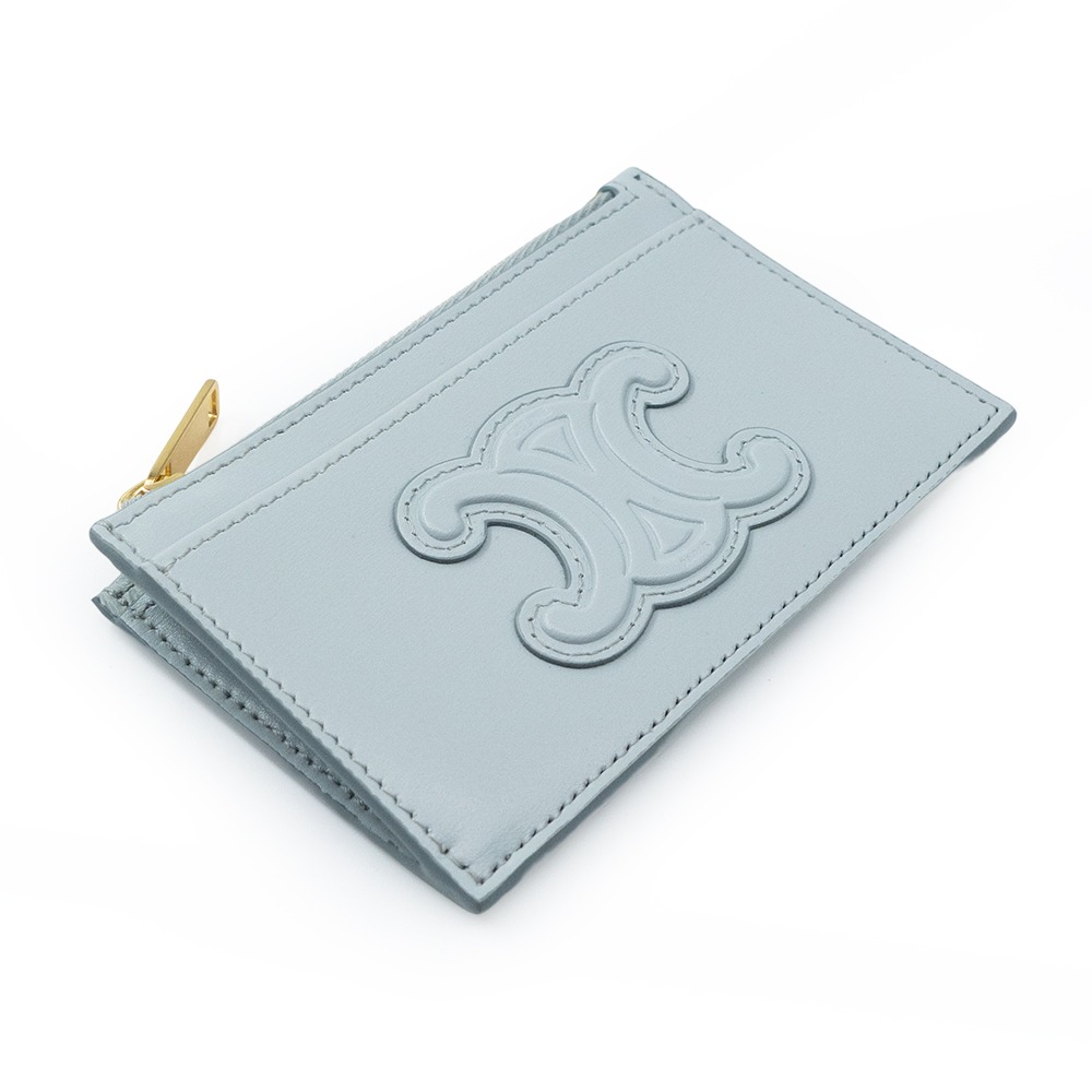 【CELINE 思琳】CELINE 平滑小牛皮CUIR TRIOMPHE拉鍊卡片套 (粉藍色) __DVSHOP 保證正-細節圖6