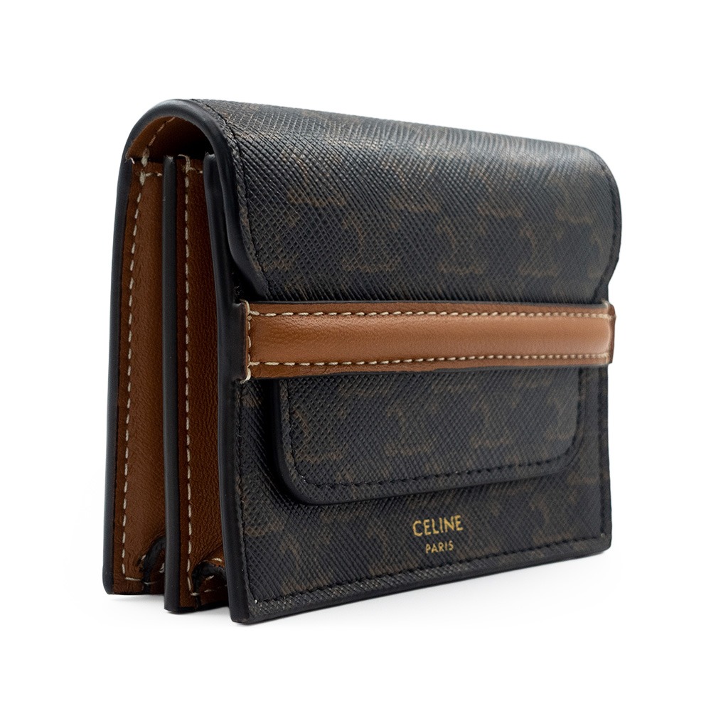 【CELINE 思琳】CELINE 帆布及羊皮名片套 (黃褐色) __DVSHOP 保證正貨 台灣現貨不用等-細節圖3