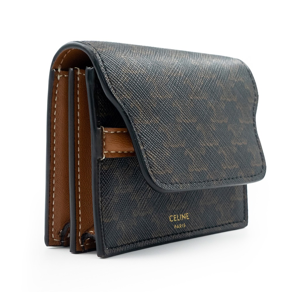 【CELINE 思琳】CELINE 帆布及羊皮名片套 (黃褐色) __DVSHOP 保證正貨 台灣現貨不用等-細節圖4