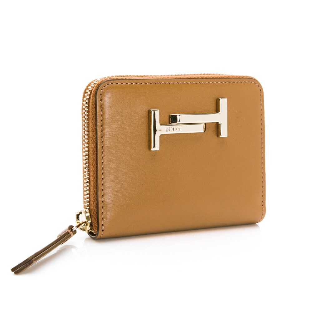 【TODS】 TODS DoubleT金屬設計皮革拉鍊短夾 -咖啡色  __DVSHOP 保證正貨 台灣現貨不用等-細節圖2