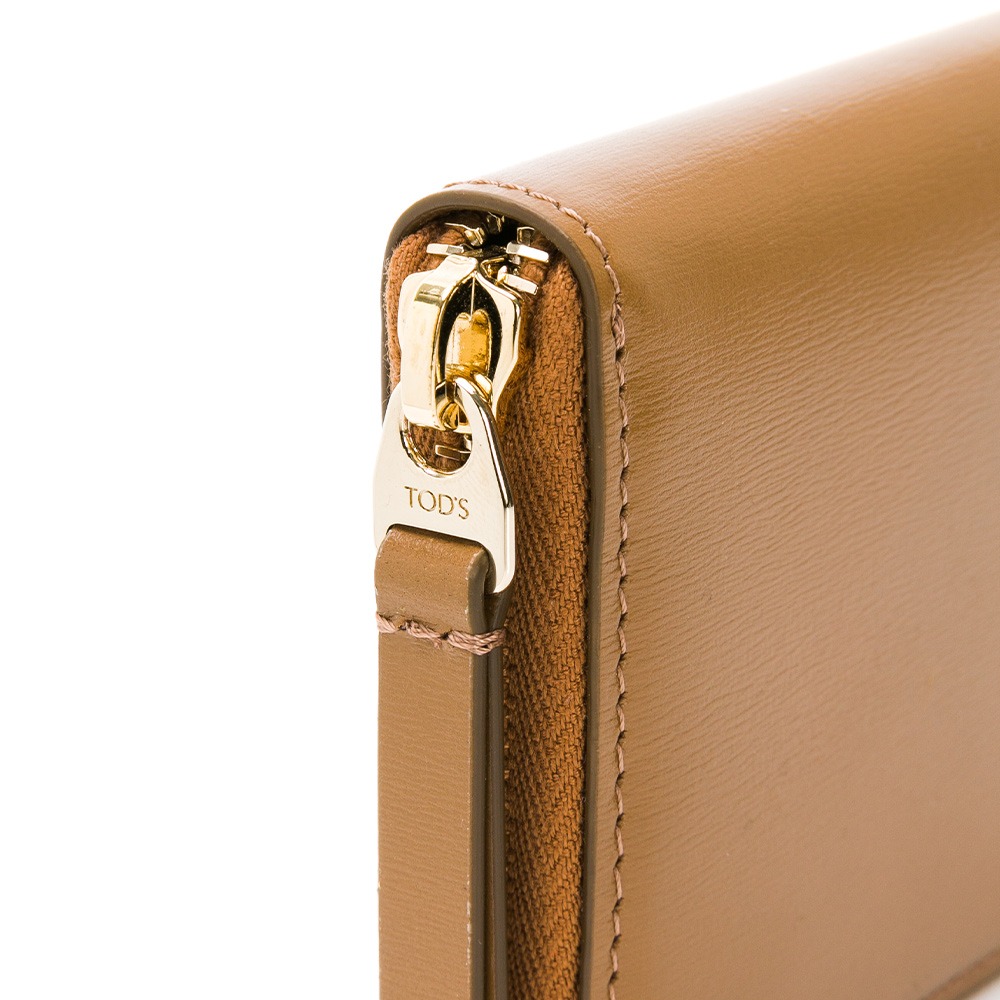 【TODS】 TODS DoubleT金屬設計皮革拉鍊短夾 -咖啡色  __DVSHOP 保證正貨 台灣現貨不用等-細節圖5