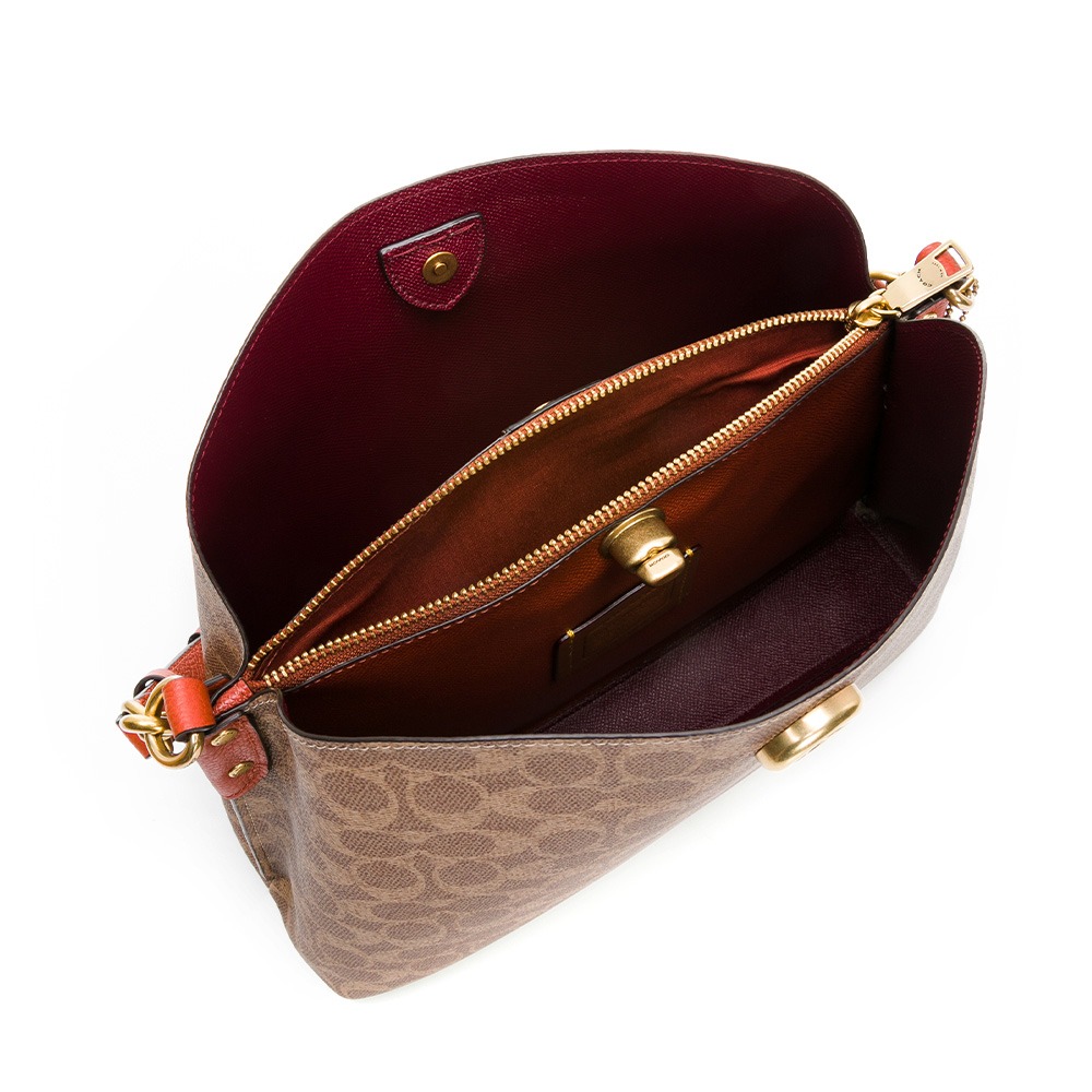 【COACH 蔻馳】COACH  WILLOW BUCKET經典SIGNATURE塗層帆布水桶包 (LOGO咖)-細節圖4