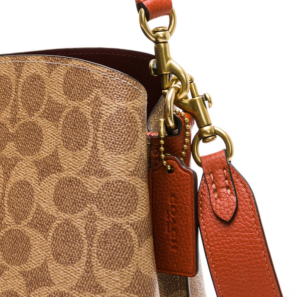 【COACH 蔻馳】COACH  WILLOW BUCKET經典SIGNATURE塗層帆布水桶包 (LOGO咖)-細節圖5