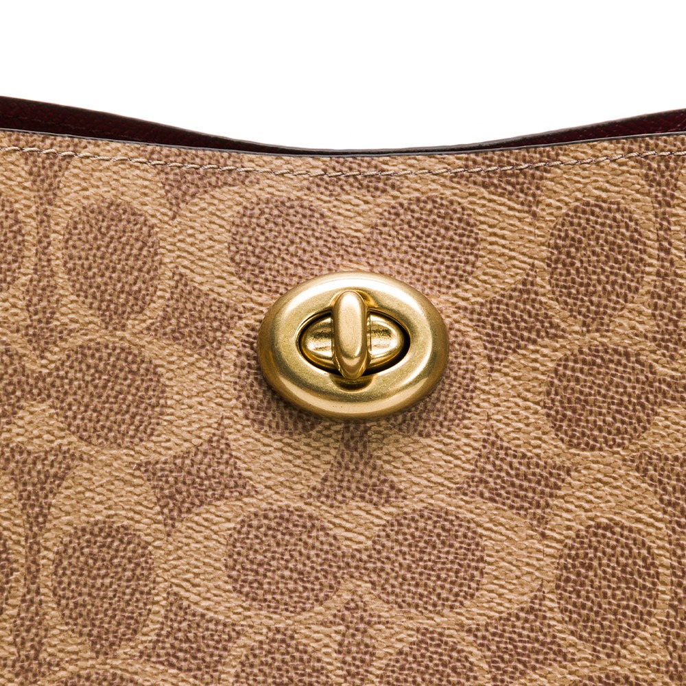 【COACH 蔻馳】COACH  WILLOW BUCKET經典SIGNATURE塗層帆布水桶包 (LOGO咖)-細節圖6