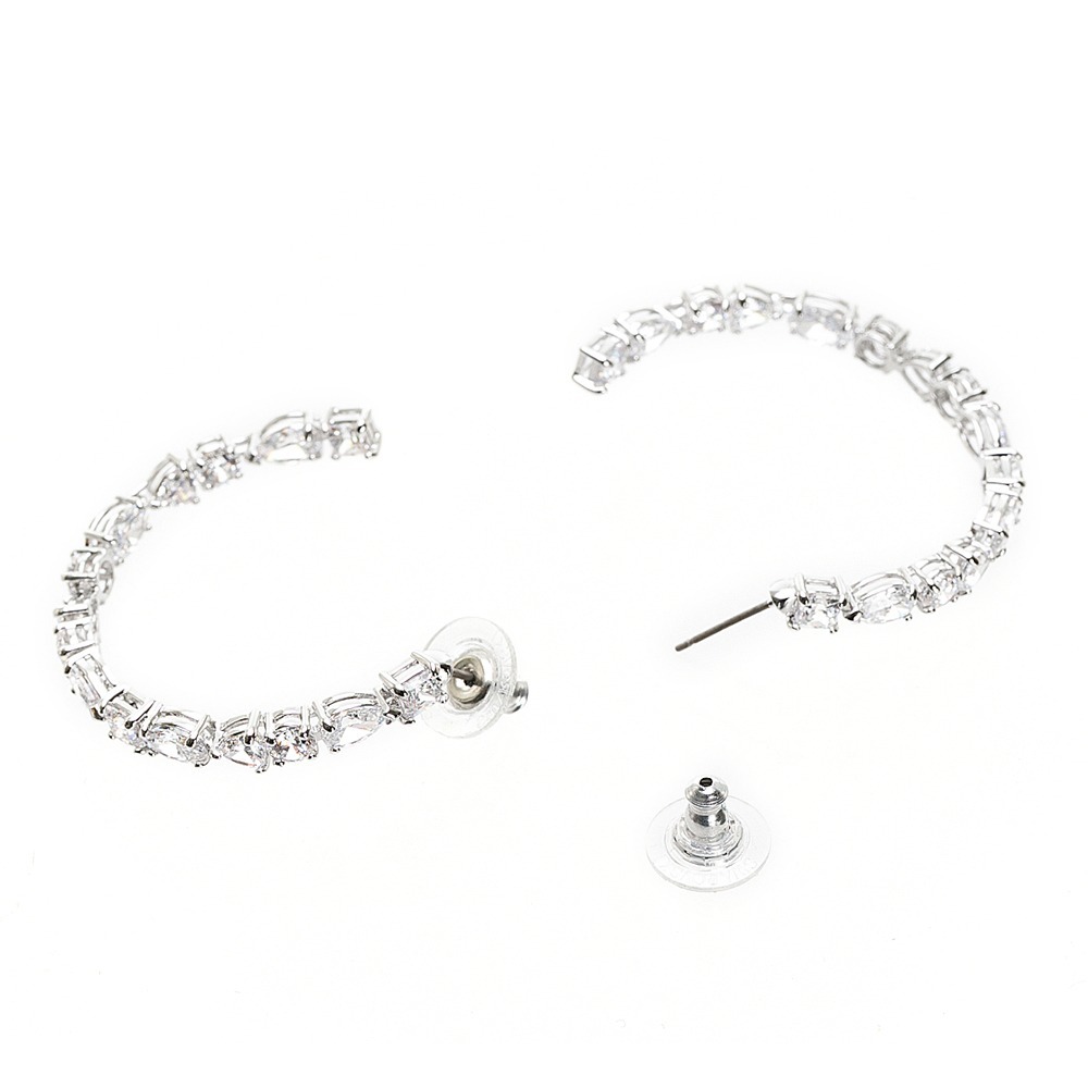 【SWAROVSKI施華洛世奇】 Tennis Deluxe 大圈耳環 (白色, 鍍白金色)  __DVSHOP 保證正-細節圖2