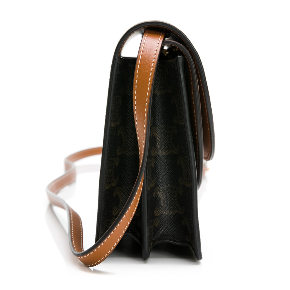 【CELINE 思琳】CELINE TRIOMPHE strap woc老花雙翻蓋釦式斜背包  __DVSHOP 保證正-細節圖2