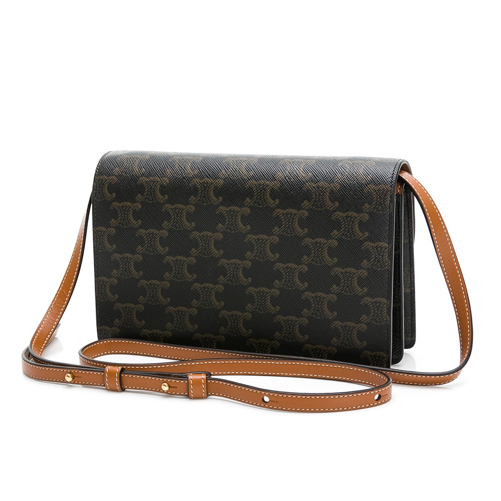 【CELINE 思琳】CELINE TRIOMPHE strap woc老花雙翻蓋釦式斜背包  __DVSHOP 保證正-細節圖3