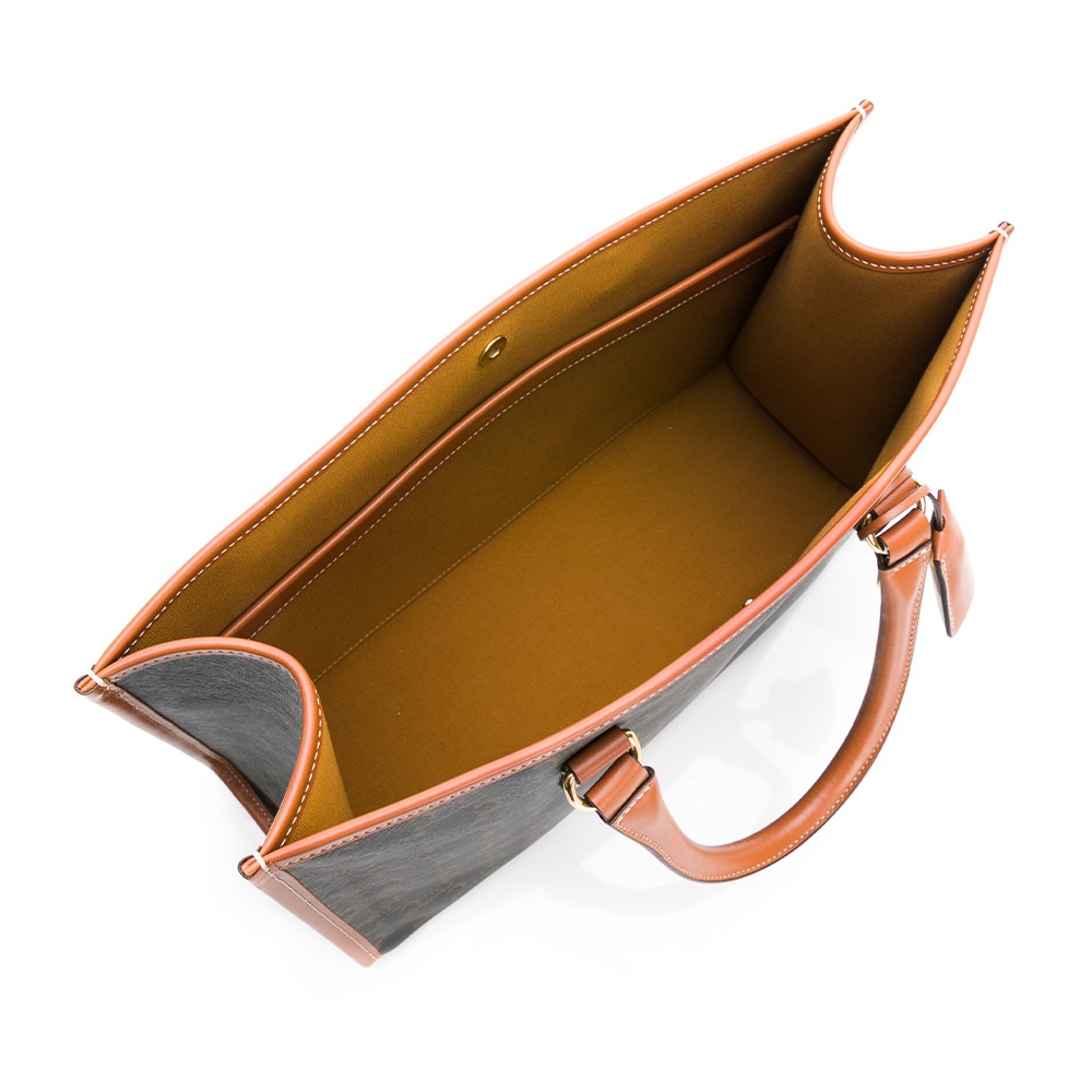 【CELINE 思琳】CELINE TRIOMPHE帆布及小牛皮迷你型橫式CABAS手袋 (黃褐色)  __DVSHOP-細節圖4