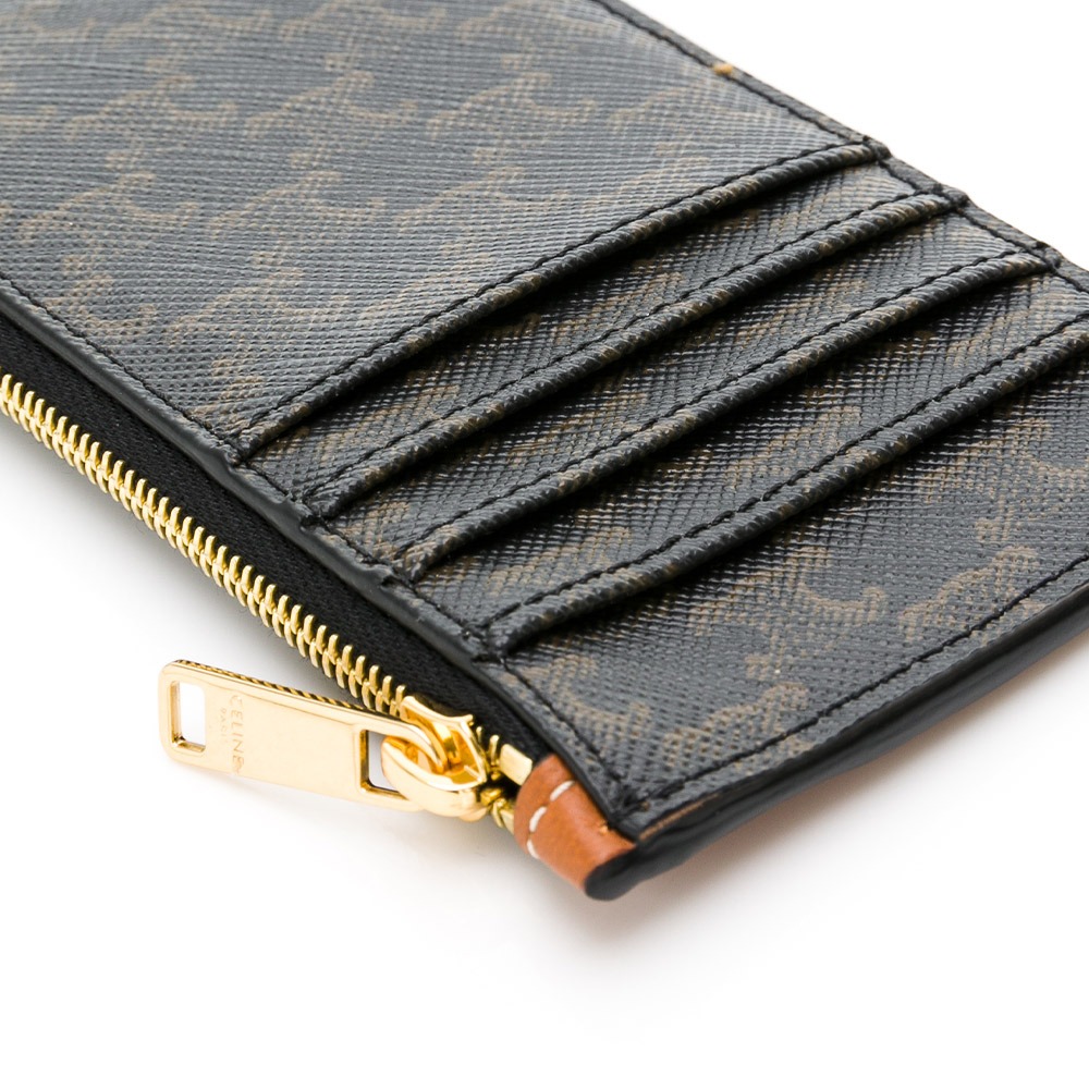 【CELINE 思琳】CELINE TRIOMPHE帆布及羊皮拉鍊卡片套(老花棕) __DVSHOP 保證正貨 台灣現貨-細節圖6