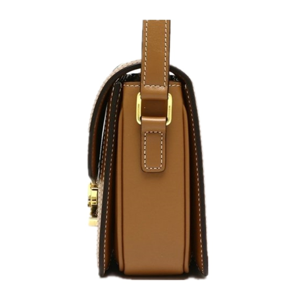 【CELINE 思琳】CELINE 老花牛仔帆布 棕皮革飾邊 斜背包 [綠] __DVSHOP 保證正貨 台灣現貨不用等-細節圖5