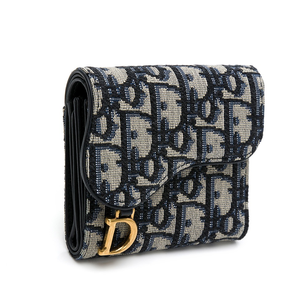 【DIOR 迪奧】DIOR  SADDLE LOTUS 馬鞍三折短夾 (深藍) __DVSHOP 保證正貨台灣現貨不用等-細節圖2