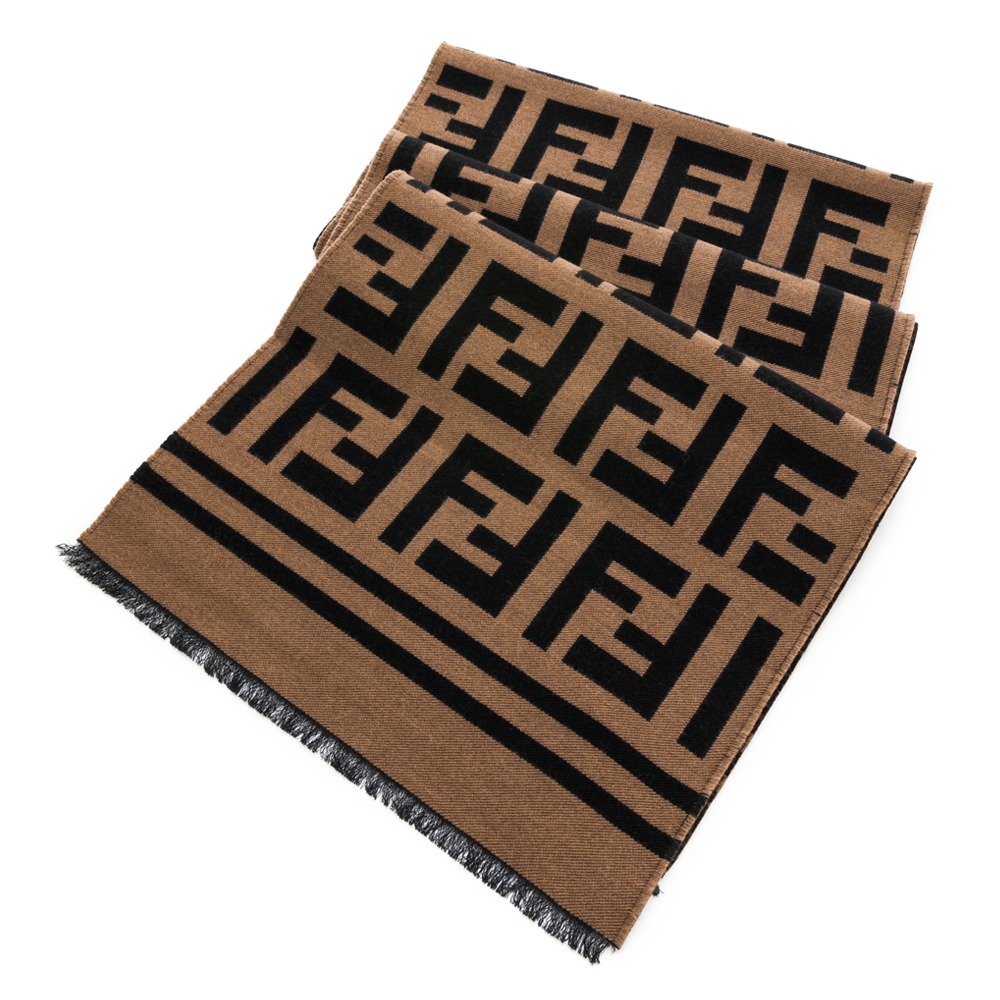 【FENDI 芬迪】 FENDI 拼色羊毛和真絲圍巾老花披肩/圍巾 (棕) __DVSHOP 保證正貨 台灣現貨不用等-細節圖3
