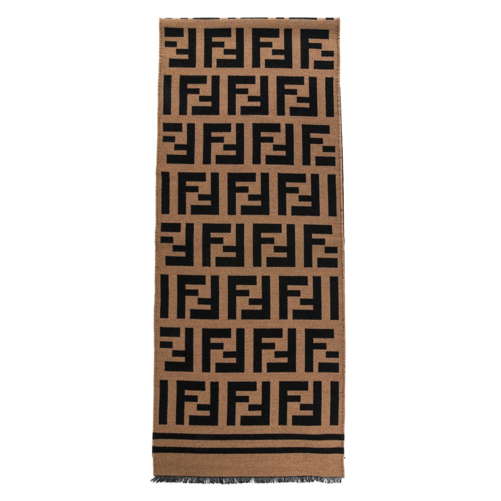 【FENDI 芬迪】 FENDI 拼色羊毛和真絲圍巾老花披肩/圍巾 (棕) __DVSHOP 保證正貨 台灣現貨不用等-細節圖4