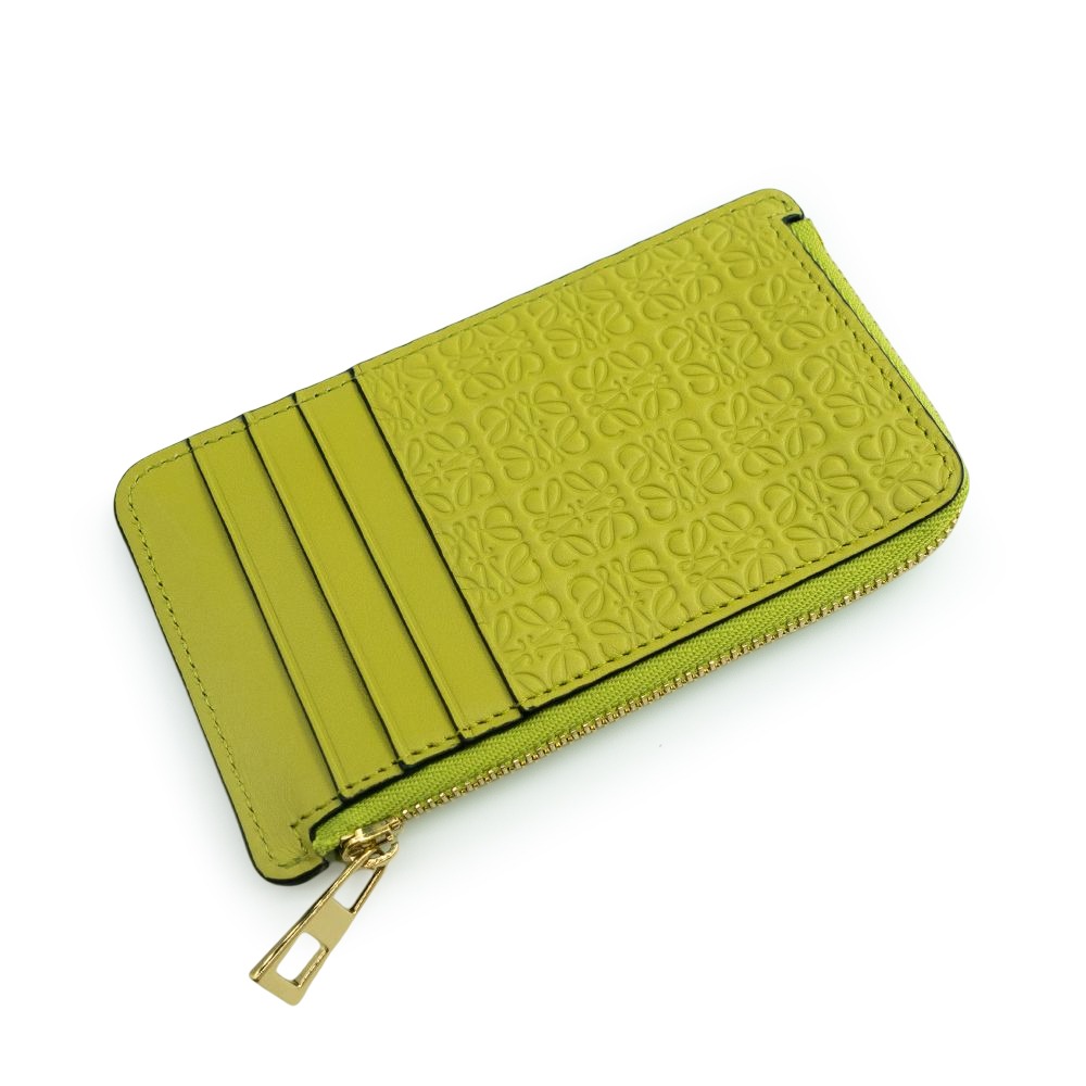 【LOEWE 羅威】 LOEWE 立體壓紋絲滑小牛皮卡夾零錢包 (檸檬黃)  __DVSHOP 保證正貨 台灣現貨不用等-細節圖4