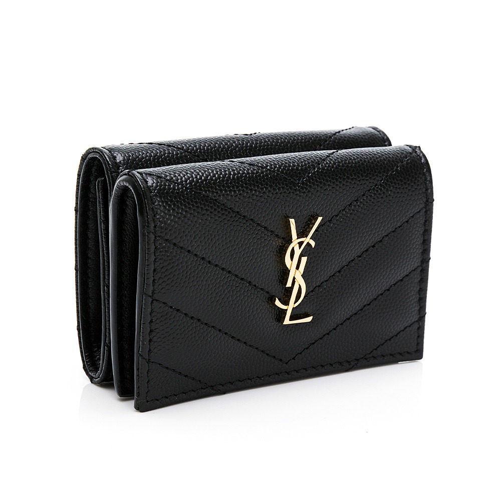 【YSL 聖羅蘭】 YSL 金LOGO三折短夾全開零錢袋 (黑)  __DVSHOP 保證正貨 台灣現貨不用等-細節圖2