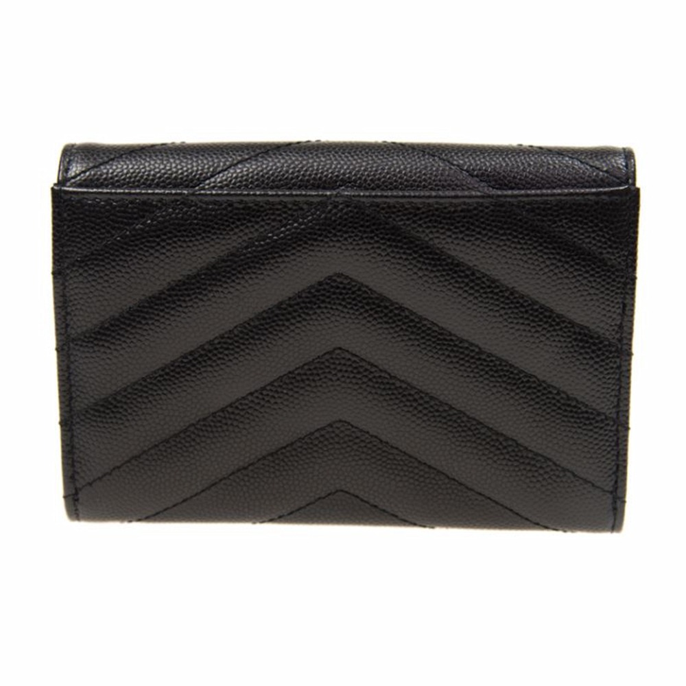 【YSL 聖羅蘭】 YSL 暗釦信封卡夾 山形紋 (黑-金logo)  __DVSHOP 保證正貨 台灣現貨不用等-細節圖3