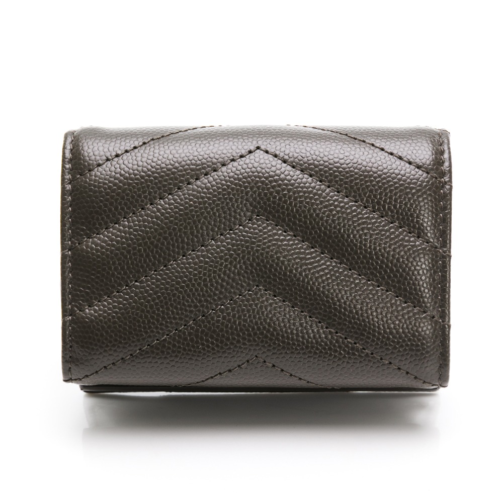 【YSL 聖羅蘭】 YSL 迷你三折短夾 灰金 零錢袋雙扣  __DVSHOP 保證正貨 台灣現貨不用等-細節圖3