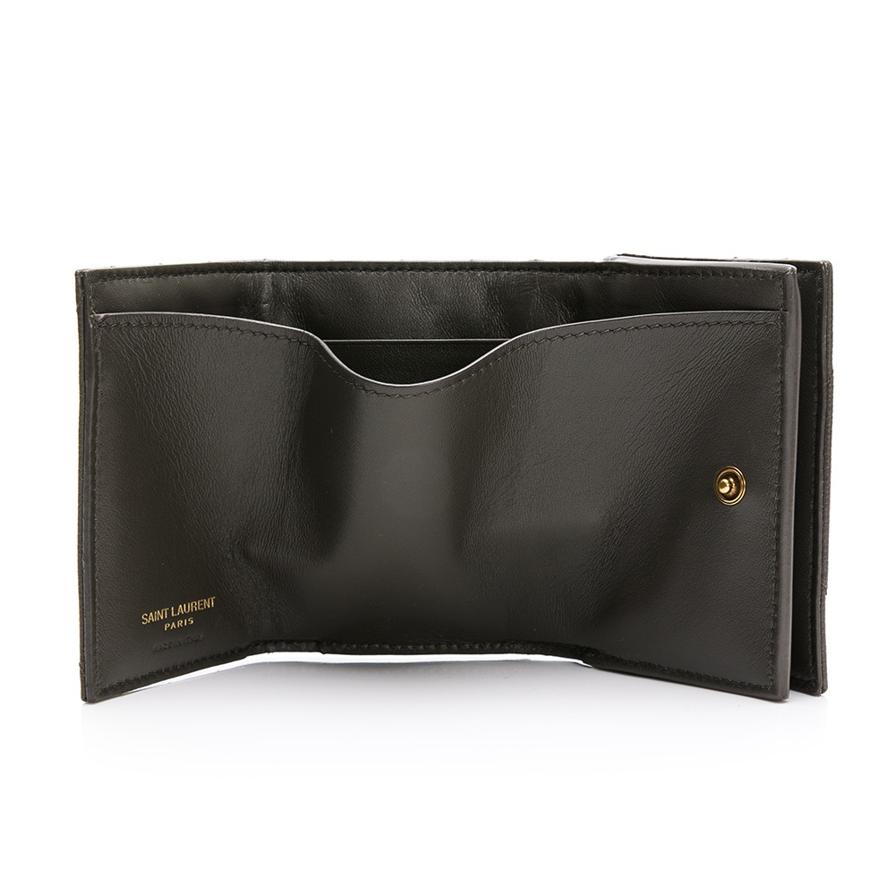 【YSL 聖羅蘭】 YSL 迷你三折短夾 灰金 零錢袋雙扣  __DVSHOP 保證正貨 台灣現貨不用等-細節圖4