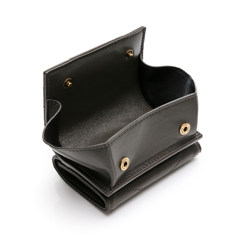 【YSL 聖羅蘭】 YSL 迷你三折短夾 灰金 零錢袋雙扣  __DVSHOP 保證正貨 台灣現貨不用等-細節圖5