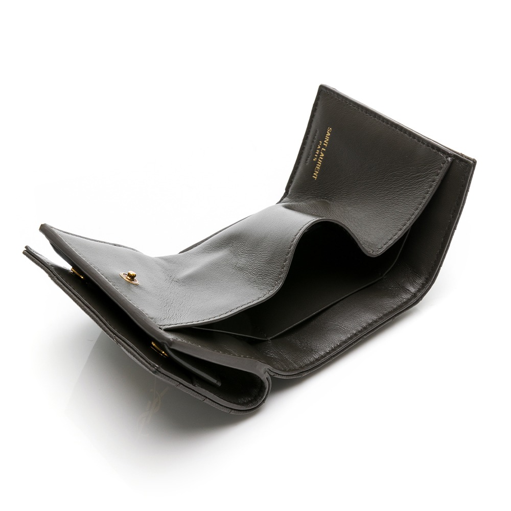 【YSL 聖羅蘭】 YSL 迷你三折短夾 灰金 零錢袋雙扣  __DVSHOP 保證正貨 台灣現貨不用等-細節圖6