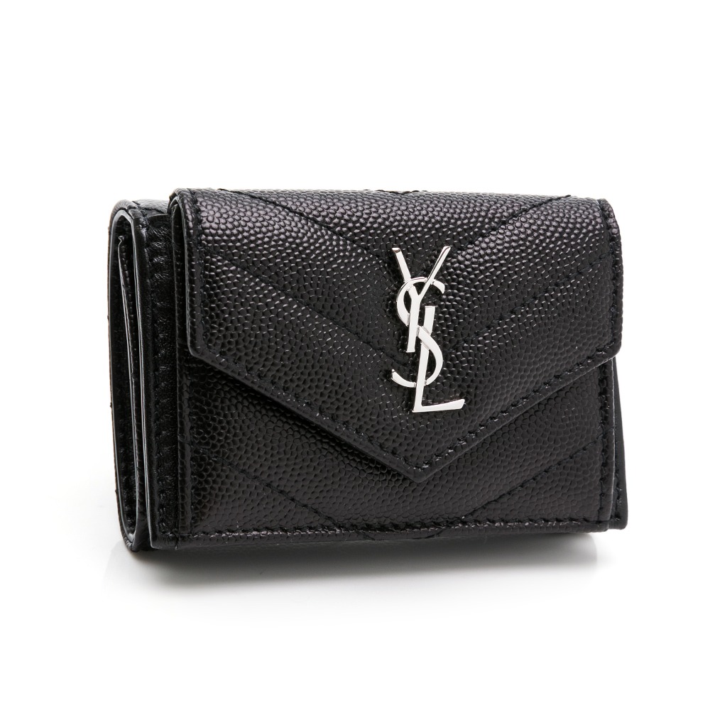 【YSL 聖羅蘭】 YSL 迷你信封三折短夾 (黑銀)  __DVSHOP 保證正貨 台灣現貨不用等-細節圖2