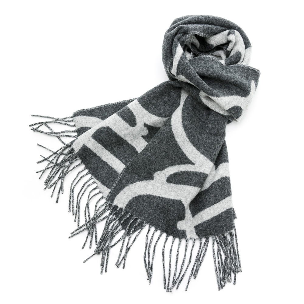 【HERMES 愛馬仕】 HERMES 線條馬圖形圍巾 (深灰)  __DVSHOP 保證正貨 台灣現貨不用等-細節圖3