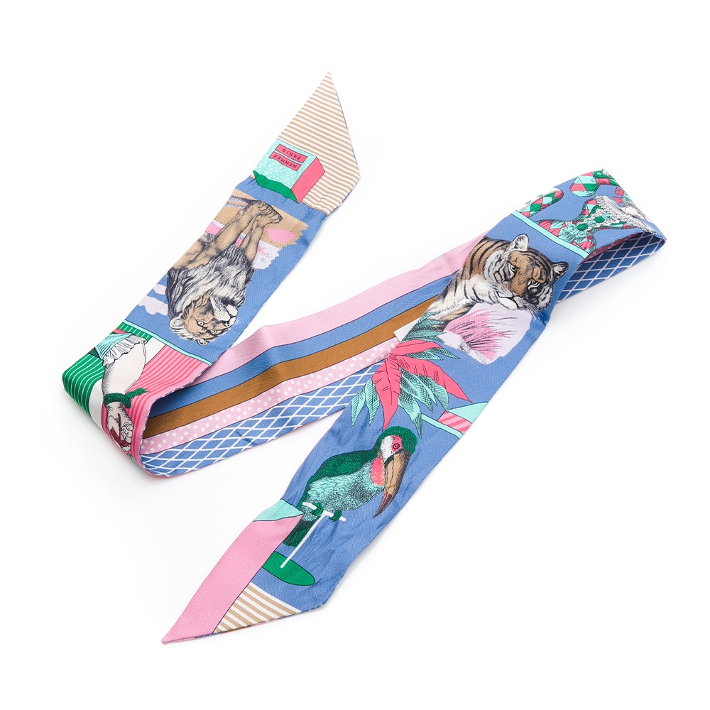 【HERMES 愛馬仕】 HERMES 大劇院斜紋綁包絲巾 藍格紋/粉/咖  __DVSHOP 保證正貨 台灣現貨不用等-細節圖2