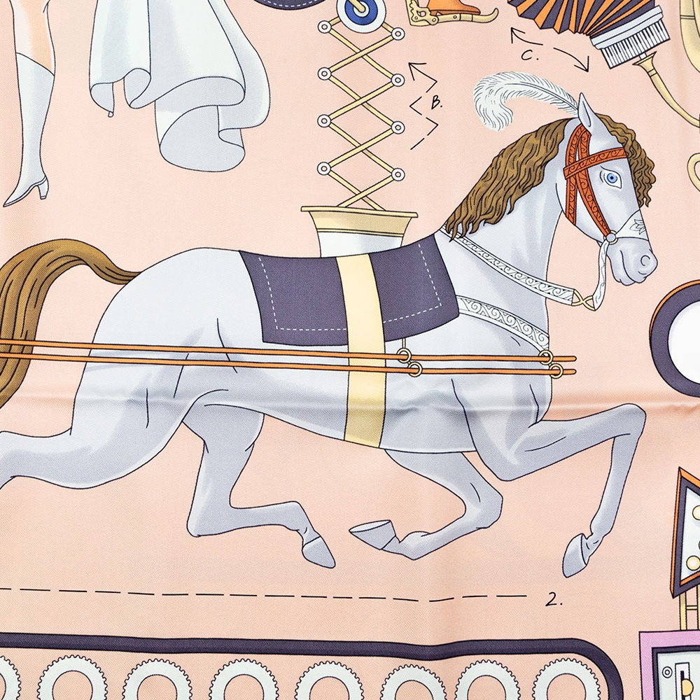 【HERMES 愛馬仕】 HERMES TEA FOR TWO悠閒下午茶造型絲巾/方巾(玫瑰粉色 / 白色 / 藍色)-細節圖4