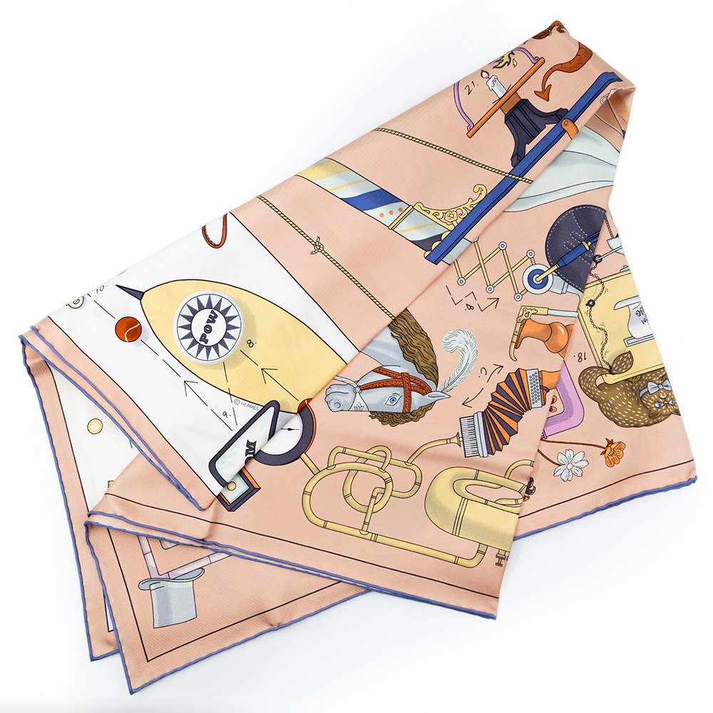 【HERMES 愛馬仕】 HERMES TEA FOR TWO悠閒下午茶造型絲巾/方巾(玫瑰粉色 / 白色 / 藍色)-細節圖5