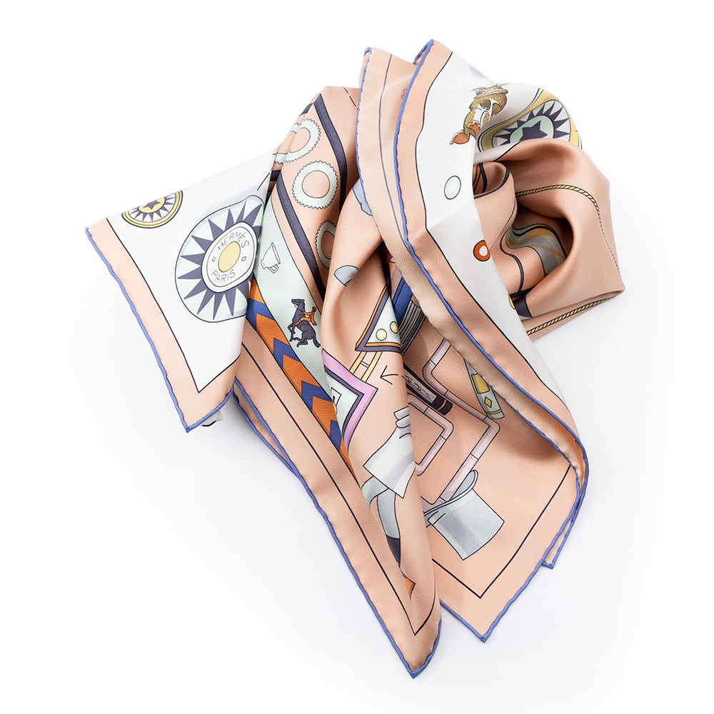 【HERMES 愛馬仕】 HERMES TEA FOR TWO悠閒下午茶造型絲巾/方巾(玫瑰粉色 / 白色 / 藍色)-細節圖6