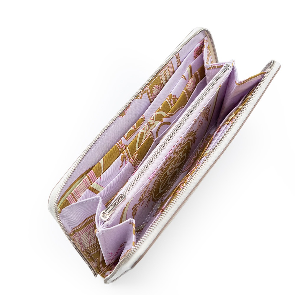 【HERMES 愛馬仕】 HERMES 經典SILK IN系列 EPSOM小牛皮拉鍊絲巾長夾 內紫馬車 [白]-細節圖5